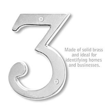 Salsbury Industries SalsburyIndustries 1230C-3 6 in. Solid Brass Number; Chrome - 3 1230C-3